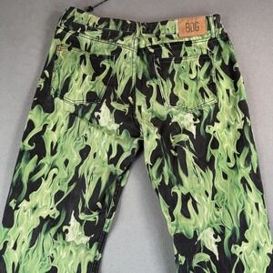 BDG Jeans Women 36x30 Y2K Green Black Flame Print 90s Bootcut Tag says 32" Waist